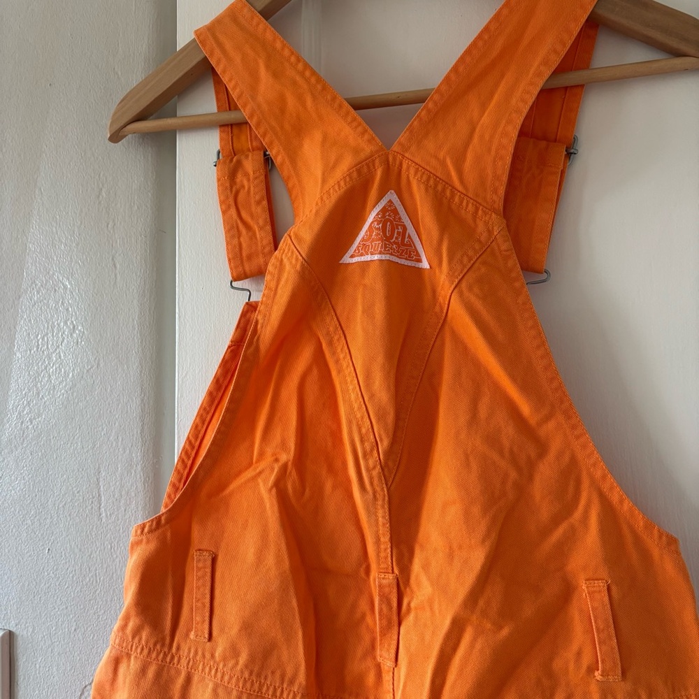 Vintage Y2K Squeeze Jeans Shortall Overalls Orange Small - Picture 6 of 9